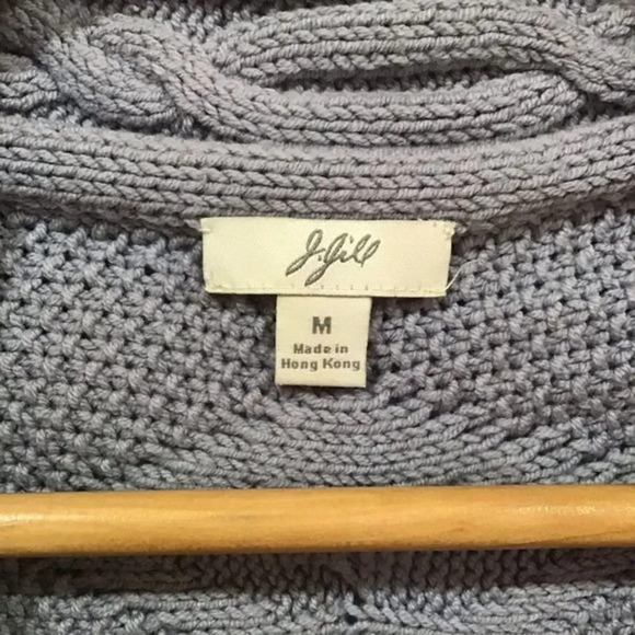 J. JILL Gray Knit Short Sleeve Cardigan Size Medium Cable Knit Chunky Open Front - Picture 2 of 7